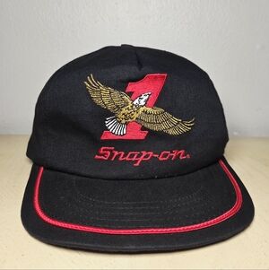 Vintage Snap-On Trucker Cap Baseball Hat By Scharpfs Eagle Logo Black Red USA